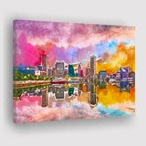 Baltimore Maryland Usa Skyline On Inner City Art Watercolor Canvas Prints Wall Art Home Decor, Large Canvas