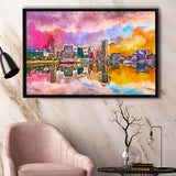 Baltimore Maryland Usa Skyline On Inner City Art Watercolor Framed Canvas Prints Wall Art Home Decor,Floating Frame
