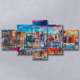 Baltimore Maryland Usa Skyline Over Inner 5 Pieces Mixed Canvas Prints Wall Art Home Decor