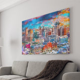 Baltimore Maryland Usa Skyline Over Inner City Art Watercolor Canvas Prints Wall Art Home Decor, Large Canvas