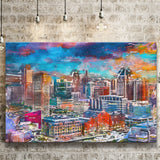 Baltimore Maryland Usa Skyline Over Inner City Art Watercolor Canvas Prints Wall Art Home Decor, Large Canvas