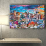 Baltimore Maryland Usa Skyline Over Inner City Art Watercolor Canvas Prints Wall Art Home Decor, Large Canvas