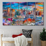 Baltimore Maryland Usa Skyline Over Inner 5 Pieces Extra Large Canvas Prints Wall Art Home Decor