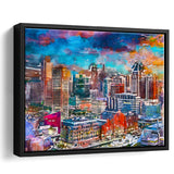 Baltimore Maryland Usa Skyline Over Inner City Art Watercolor Framed Canvas Prints Wall Art Home Decor,Floating Frame