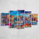 Baltimore Maryland Usa Skyline Over Inner 5 Pieces Mixed Canvas Prints Wall Art Home Decor