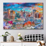 Baltimore Maryland Usa Skyline Over Inner City Art Watercolor Canvas Prints Wall Art Home Decor, Large Canvas