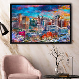 Baltimore Maryland Usa Skyline Over Inner City Art Watercolor Framed Canvas Prints Wall Art Home Decor,Floating Frame