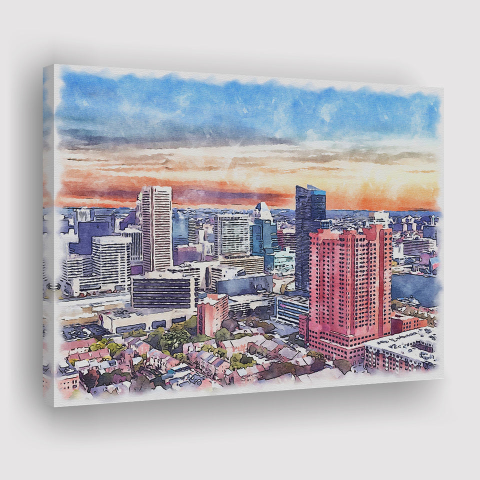 Baltimore Watercolor Baltimore Maryland, Sport Art Prints Fan Gift, Canvas Prints Wall Art Decor