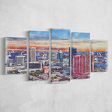 Baltimore Watercolor Baltimore Maryland, 5 Pieces, Multi Panel Canvas Prints Wall Art Decor