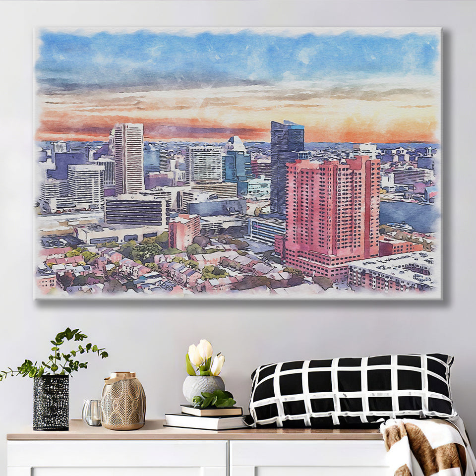 Baltimore Watercolor Baltimore Maryland, Sport Art Prints Fan Gift, Canvas Prints Wall Art Decor