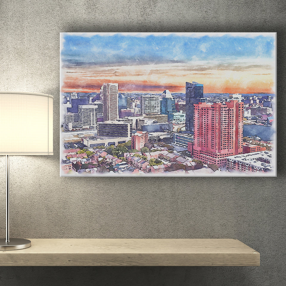 Baltimore Watercolor Baltimore Maryland, Sport Art Prints Fan Gift, Canvas Prints Wall Art Decor