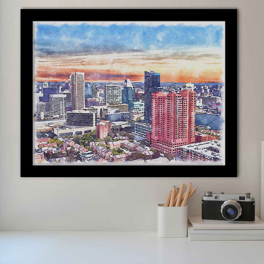 Baltimore Watercolor Baltimore Maryland, Sport Prints Fan Gift, Framed Art Prints Wall Art Decor