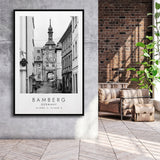 Bamberg Germany Black And White Art Framed Canvas Prints Wall Art Home Decor, Floating Frame