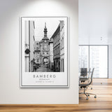 Bamberg Germany Black And White Art Framed Canvas Prints Wall Art Home Decor, Floating Frame