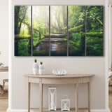 Bamboo Bridge Over The River in Tropical Forest, Bamboo Forest 5 Panels B,Large Canvas,Canvas Prints Wall Art Home Decor