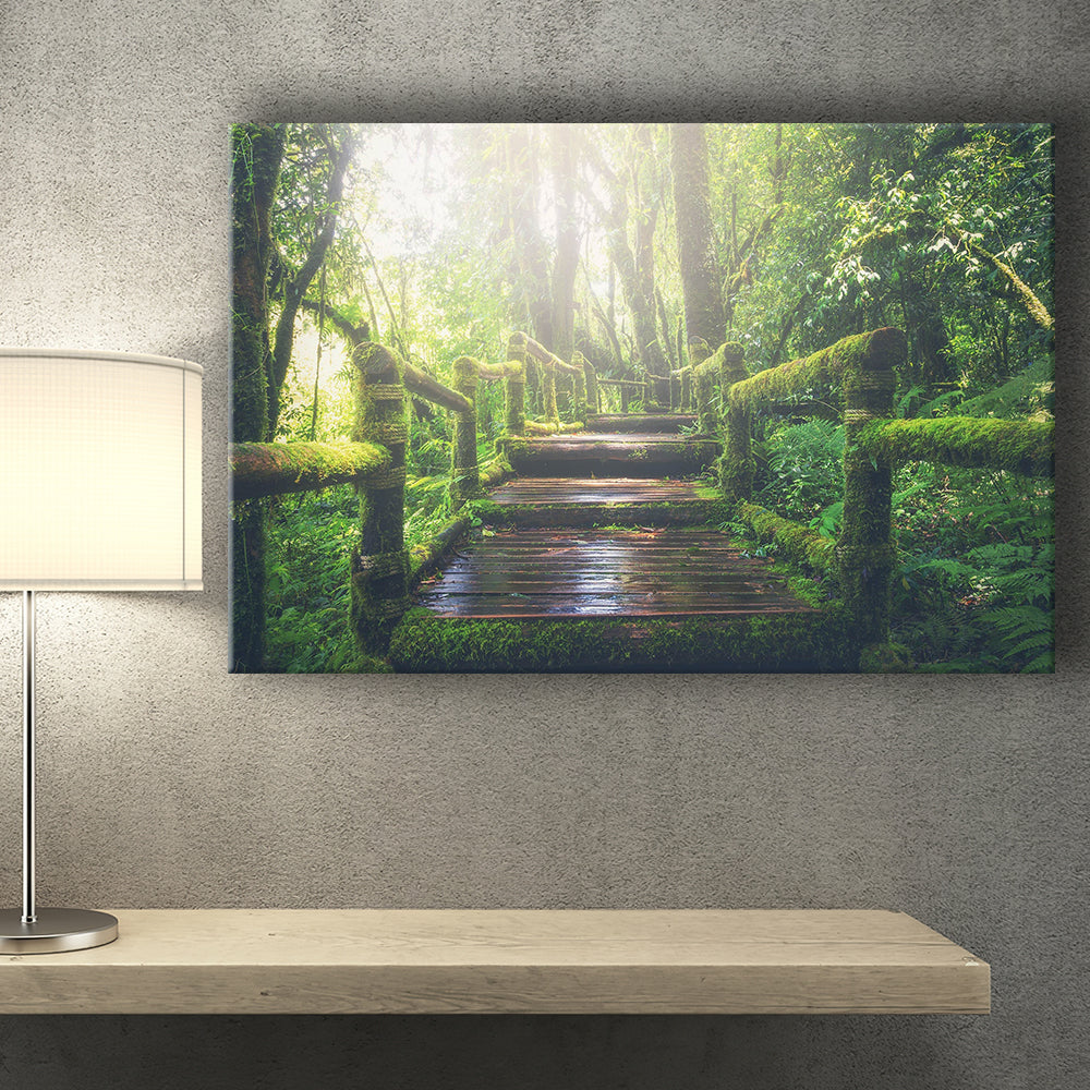 Bamboo Rope Bridge Forest Landscapes TREBLE Canvas Art Print Box Framed  Picture Wall Hanging -  Canada