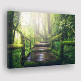 Bamboo Bridge Over The River in Tropical Forest, Bamboo Forest Canvas Prints Wall Art Decor - Painting Canvas, Ready to hang