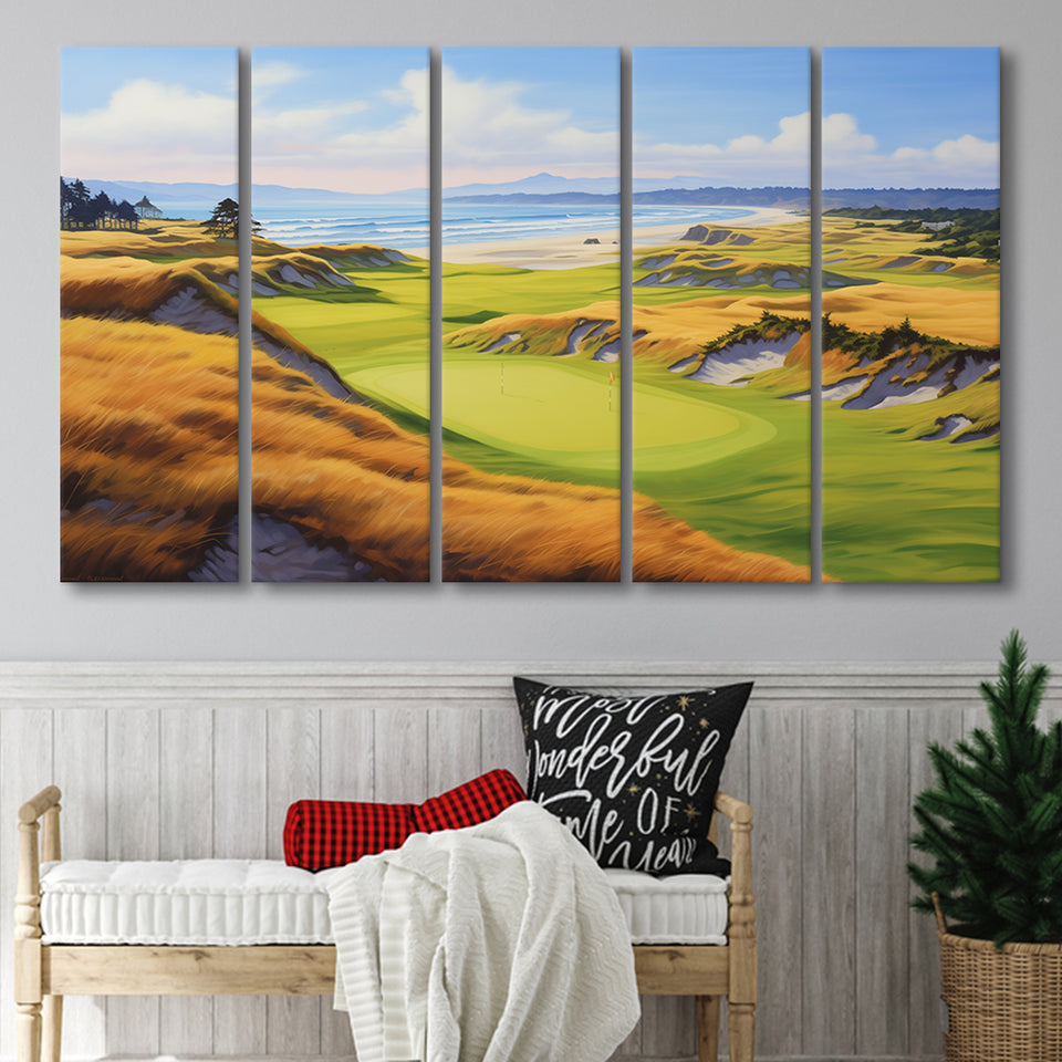 Bandon Dunes Golf Courses At Bandon Ore. U.S.A Painting Art,5 Panel Extra Large Canvas Prints Wall Art Decor