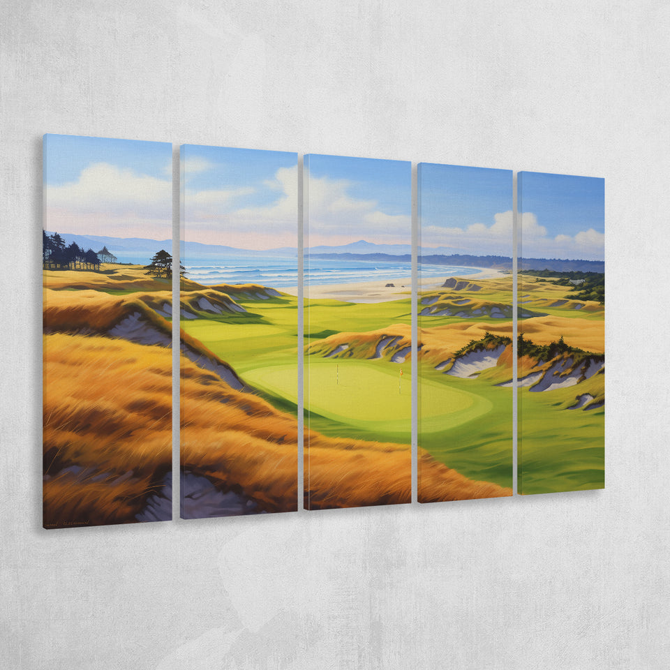 Bandon Dunes Golf Courses At Bandon Ore. U.S.A Painting Art,5 Panel Extra Large Canvas Prints Wall Art Decor