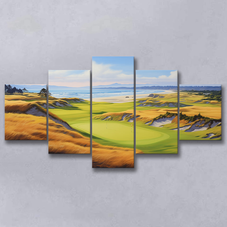 Bandon Dunes Golf Courses At Bandon Ore. U.S.A Painting Art Mixed 5 Panel Large Canvas Prints Wall Art Decor