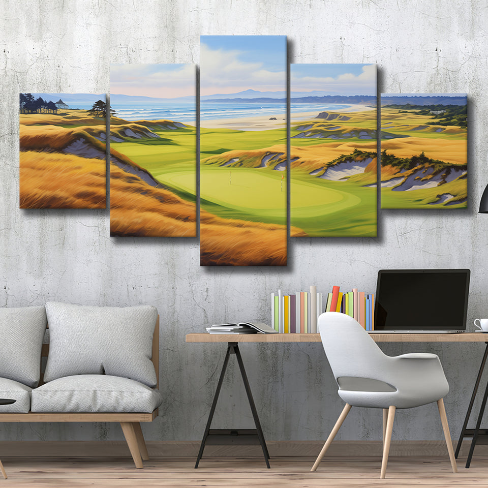 Bandon Dunes Golf Courses At Bandon Ore. U.S.A Painting Art Mixed 5 Panel Large Canvas Prints Wall Art Decor