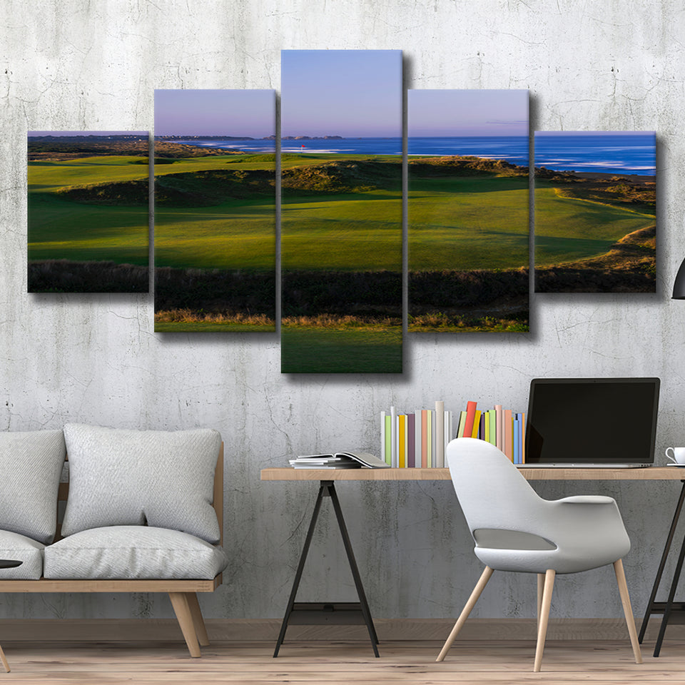 Bandon Dunes Golf Courses Hole 16, Bandon, Oregon, Golf Art Print, 5 Panels Canvas Prints Wall Art Decor