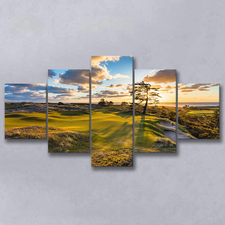 Bandon Preserve Golf Course Hole 11 Sunset 2, Golf Art Print, 5 Panels Canvas Prints Wall Art Decor