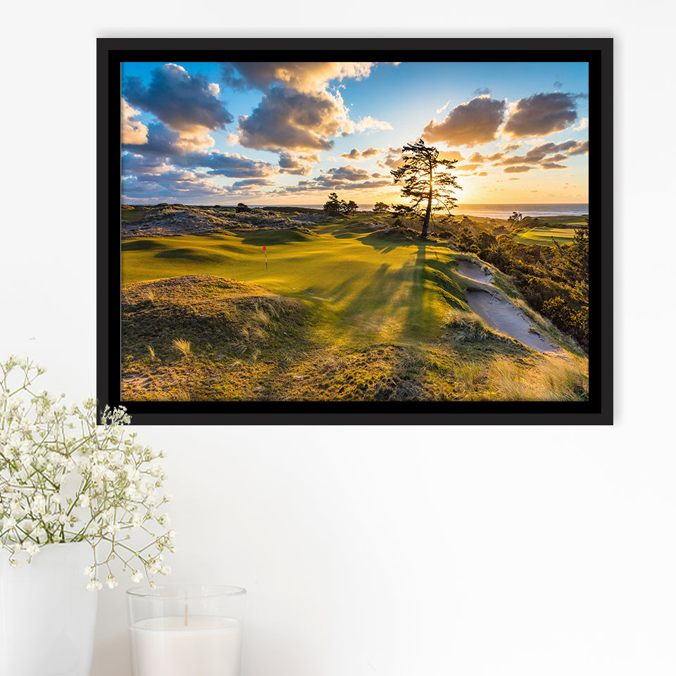 Bandon Preserve Golf Course Hole 11 Sunset 2, Golf Art Print, Framed Canvas Prints Wall Art Decor, Floating Frame