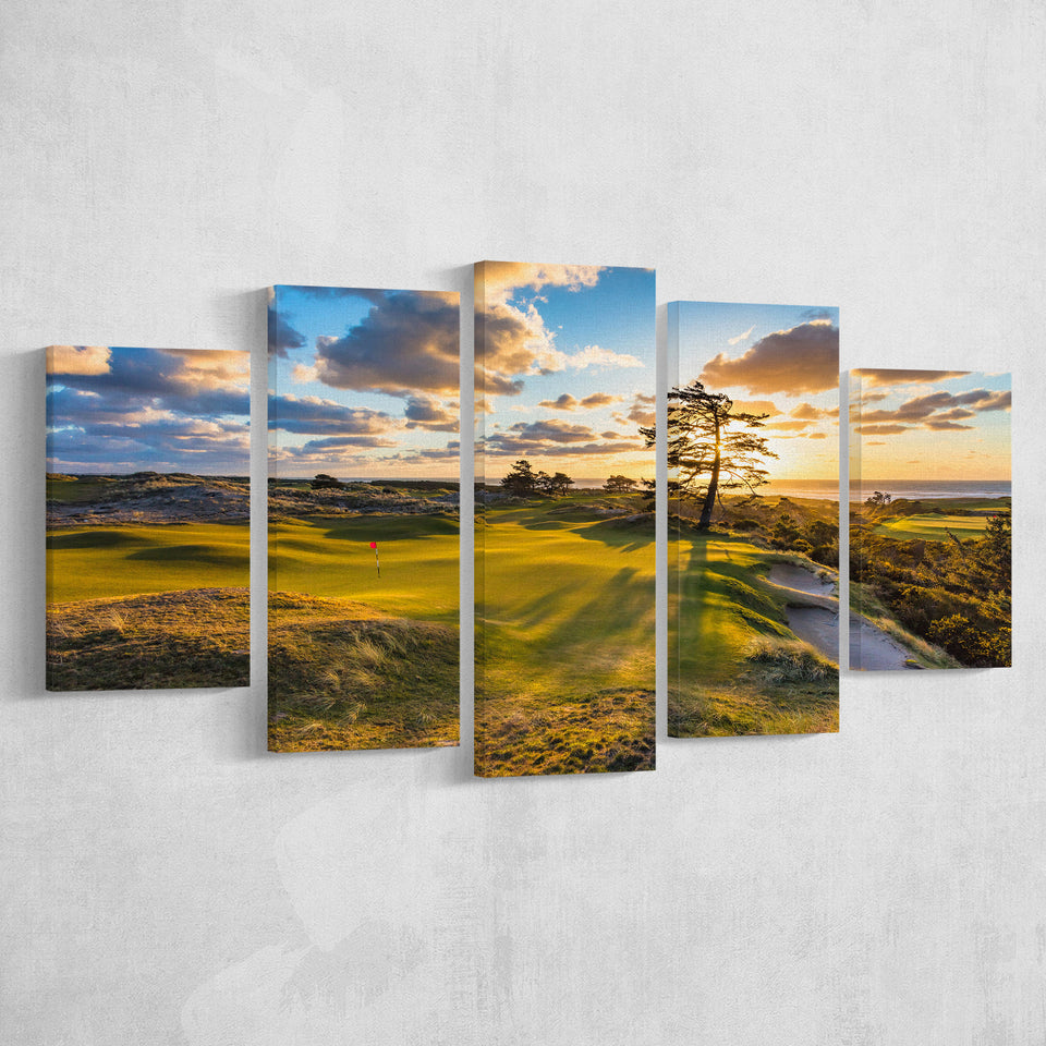Bandon Preserve Golf Course Hole 11 Sunset 2, Golf Art Print, 5 Panels Canvas Prints Wall Art Decor