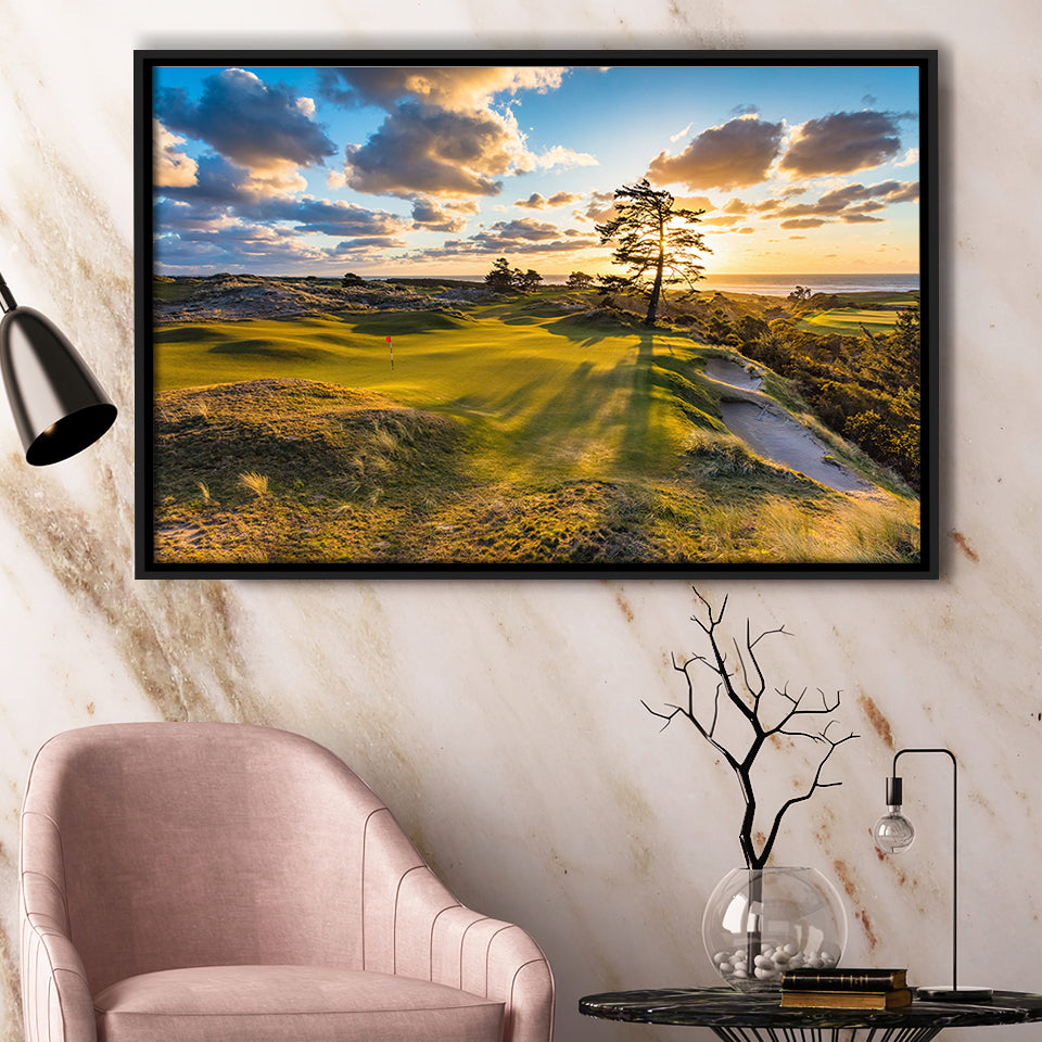 Bandon Preserve Golf Course Hole 11 Sunset 2, Golf Art Print, Framed Canvas Prints Wall Art Decor, Floating Frame
