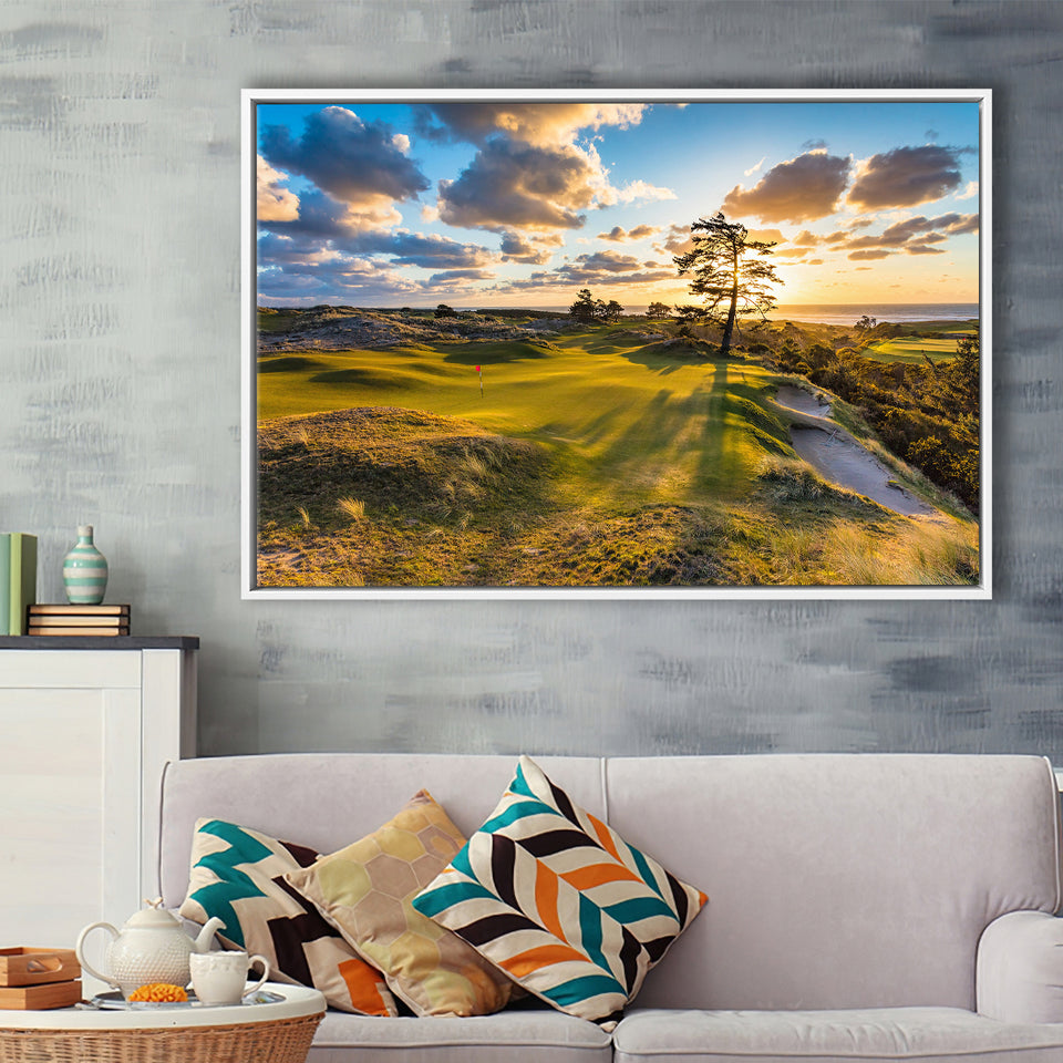 Bandon Preserve Golf Course Hole 11 Sunset 2, Golf Art Print, Framed Canvas Prints Wall Art Decor, Floating Frame