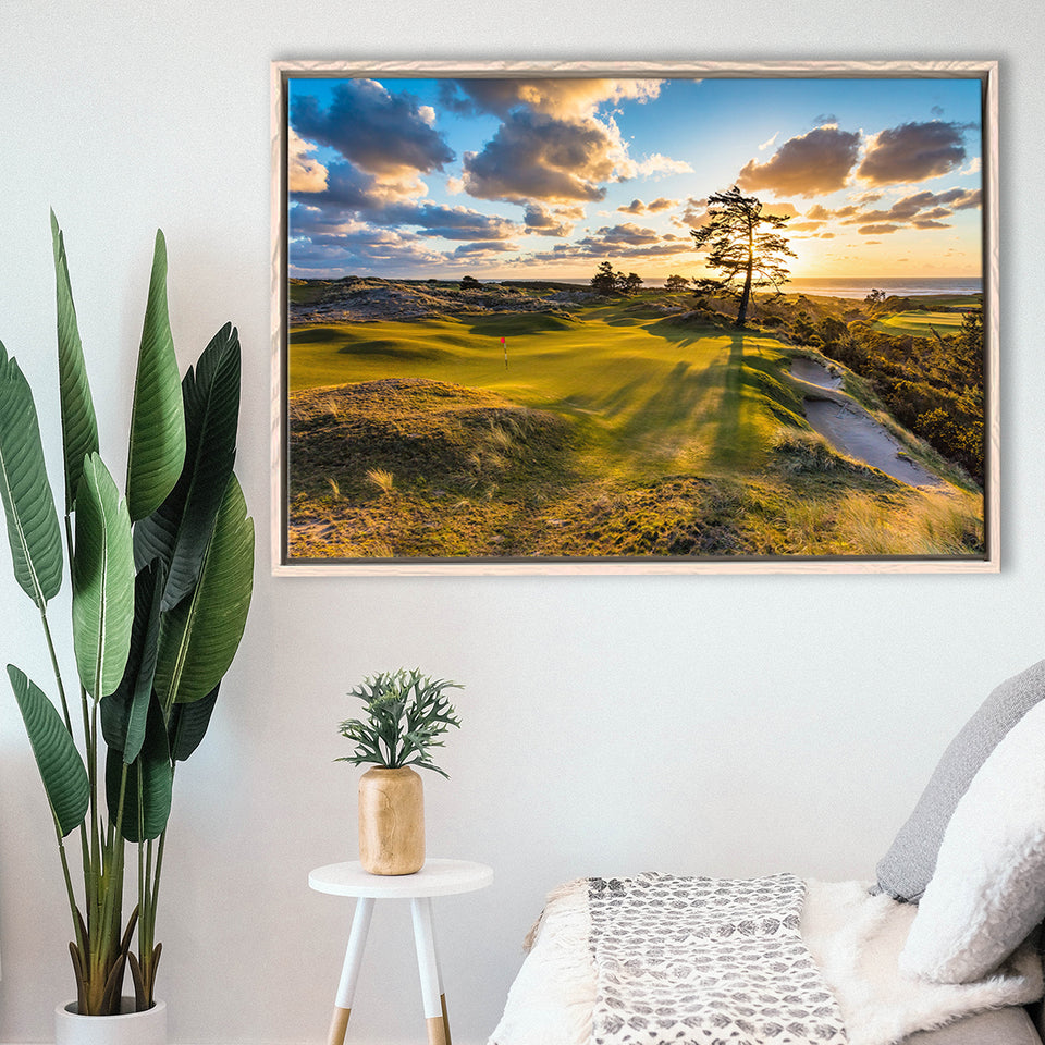 Bandon Preserve Golf Course Hole 11 Sunset 2, Golf Art Print, Framed Canvas Prints Wall Art Decor, Floating Frame