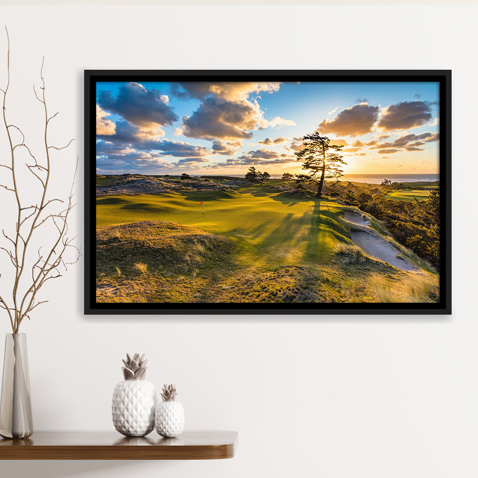 Bandon Preserve Golf Course Hole 11 Sunset 2, Golf Art Print, Framed Canvas Prints Wall Art Decor, Floating Frame