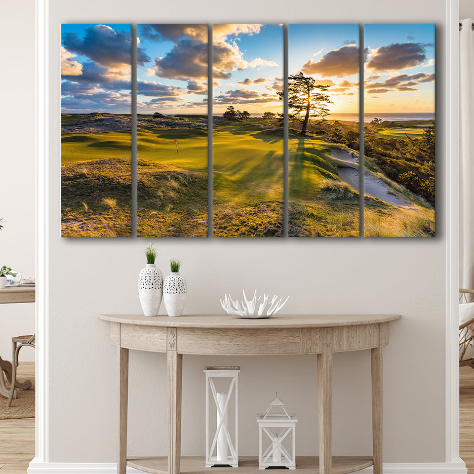 Bandon Preserve Golf Course Hole 11 Sunset 2, 5 Panels Extra Large Canvas Prints Wall Art Decor
