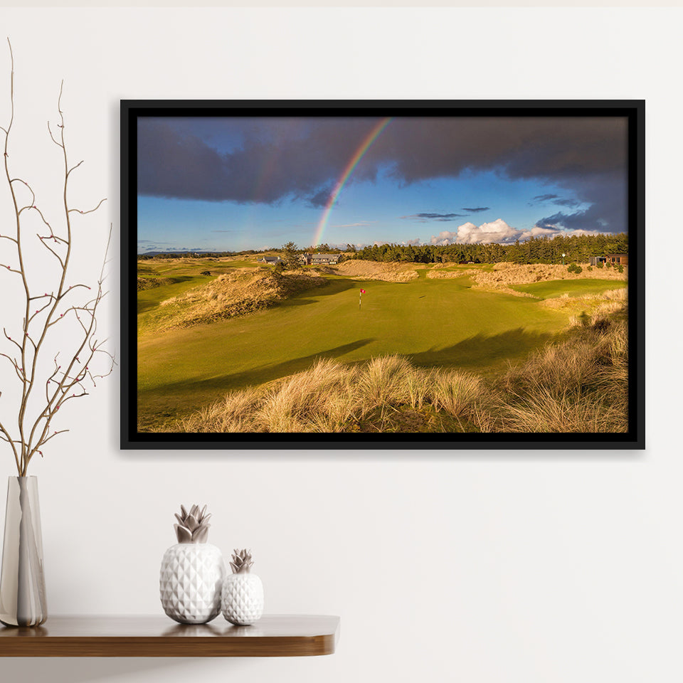 Bandon Preserve Golf Course, Hole 1 Rainbow, Golf Art Print, Framed Canvas Prints Wall Art Decor, Floating Frame
