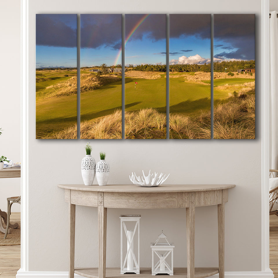 Bandon Preserve Golf Course, Hole 1 Rainbow, 5 Panels Extra Large Canvas Prints Wall Art Decor