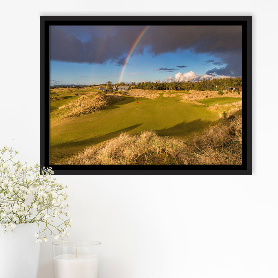 Bandon Preserve Golf Course, Hole 1 Rainbow, Golf Art Print, Framed Canvas Prints Wall Art Decor, Floating Frame