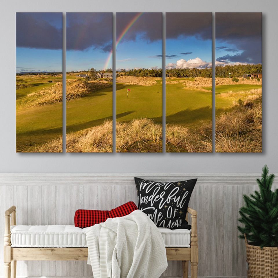 Bandon Preserve Golf Course, Hole 1 Rainbow, 5 Panels Extra Large Canvas Prints Wall Art Decor