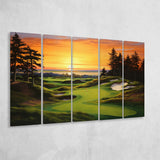 Bandon Preserve Golf Course Sunset Painting,5 Panel Extra Large Canvas Prints Wall Art Decor