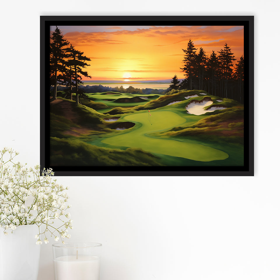 Bandon Preserve Golf Course Sunset Painting, Framed Canvas Prints Wall Art Decor, Floating Frame