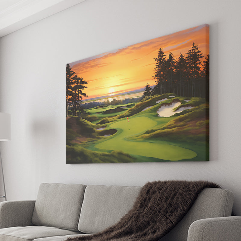 Bandon Preserve Golf Course Sunset Painting Canvas Prints Wall Art, Painting Art Home Decor