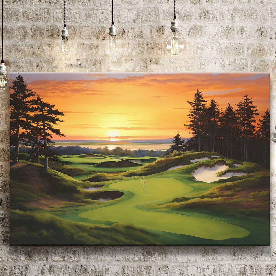 Bandon Preserve Golf Course Sunset Painting Canvas Prints Wall Art, Painting Art Home Decor