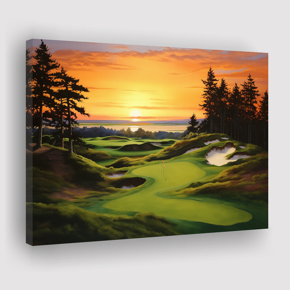 Bandon Preserve Golf Course Sunset Painting Canvas Prints Wall Art, Painting Art Home Decor