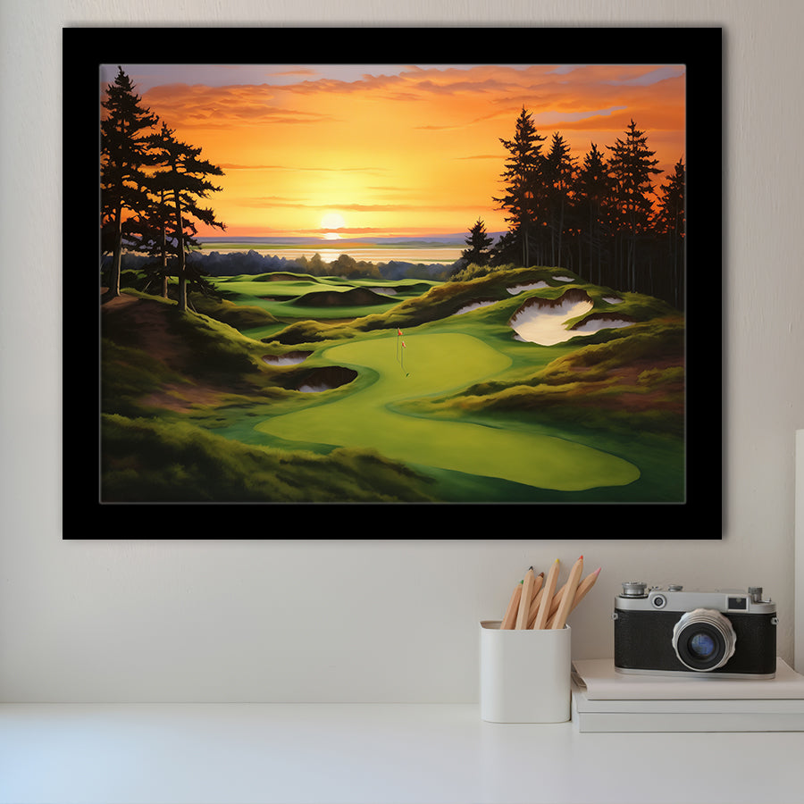 Bandon Preserve Golf Course Sunset Painting Framed Art Prints Wall Decor, Framed Painting Art