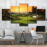 Bandon Preserve Golf Course Sunset Painting Mixed 5 Panel Large Canvas Prints Wall Art Decor