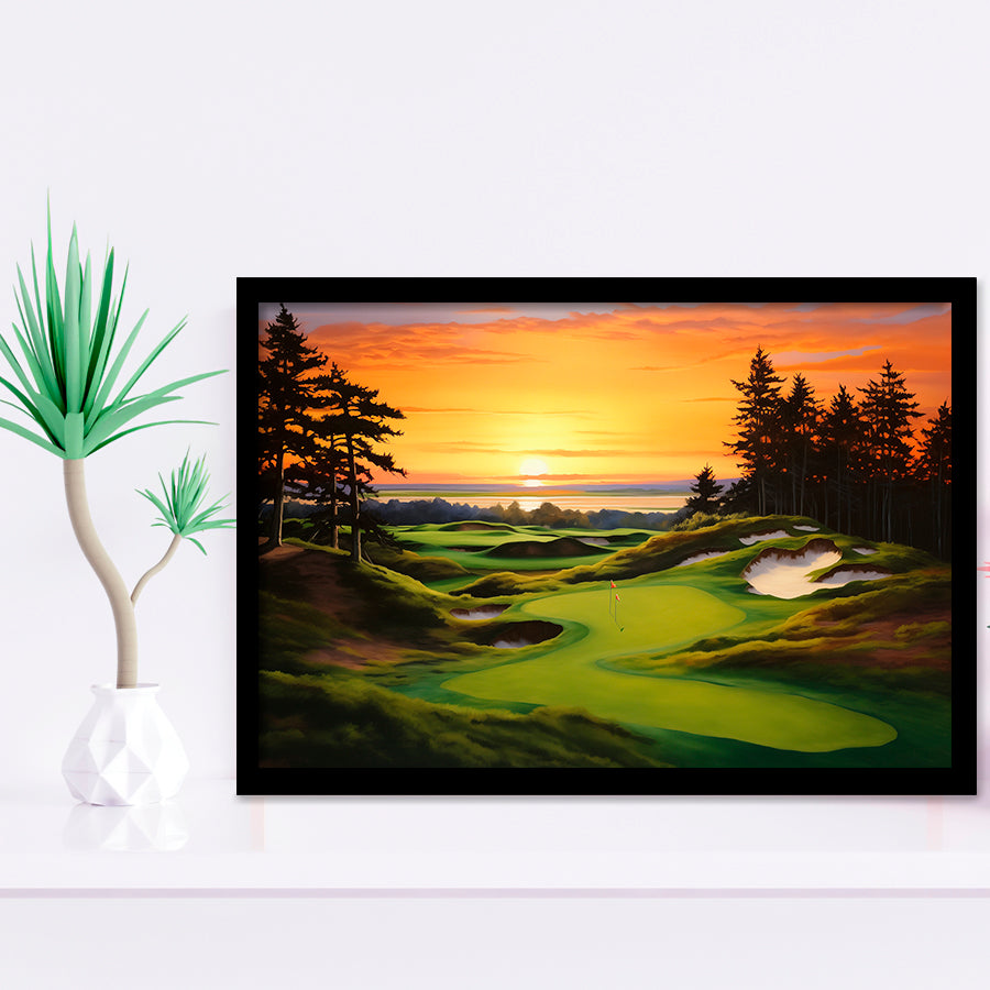 Bandon Preserve Golf Course Sunset Painting Framed Art Prints Wall Decor, Framed Painting Art