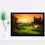 Bandon Preserve Golf Course Sunset Painting Framed Art Prints Wall Decor, Framed Painting Art