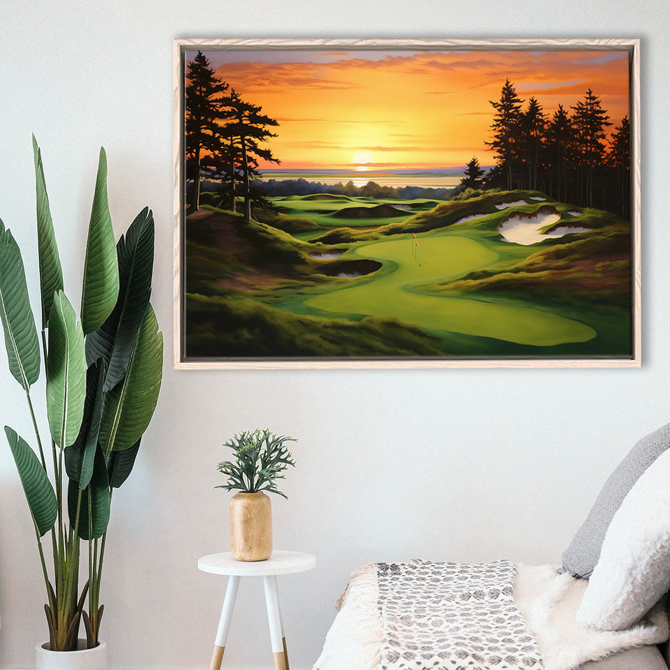Bandon Preserve Golf Course Sunset Painting, Framed Canvas Prints Wall Art Decor, Floating Frame