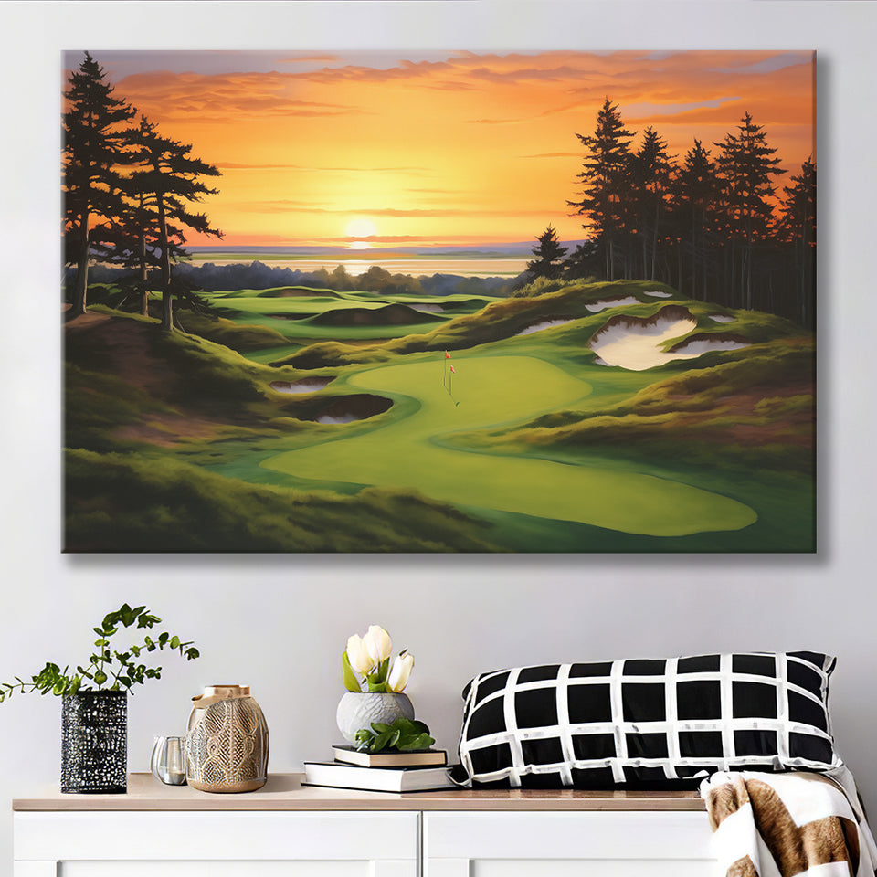Bandon Preserve Golf Course Sunset Painting Canvas Prints Wall Art, Painting Art Home Decor