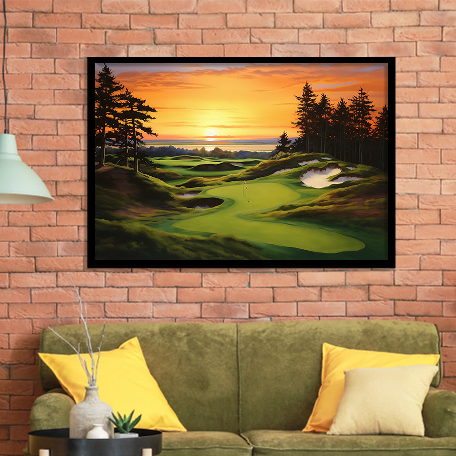 Bandon Preserve Golf Course Sunset Painting Framed Art Prints Wall Decor, Framed Painting Art